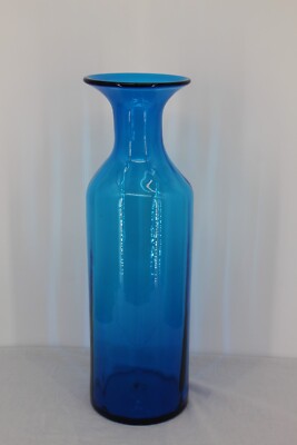 Vtg Blenko Blue Optic Floor Vase Architectural Line Husted Myers MCM Lamp 1950s