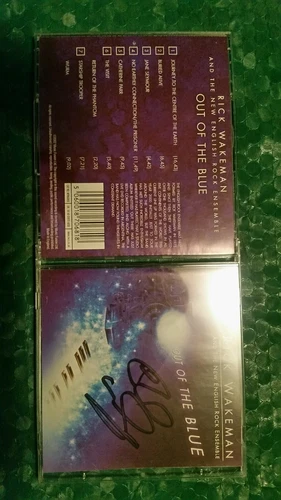 YES,Sabbath,Strawbs,Bowie,Stevens; Rick Wakeman out of blue signed cd no dvd lp