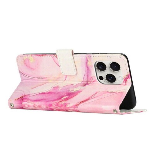 Luxury Strap Leather Marble Wallet Cover Case For 16 15 14 13 12 11 Pro Max 8 7 - Picture 28 of 47
