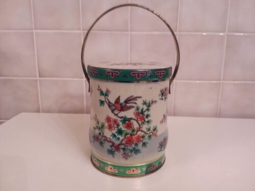 Rare Daher Tin Container Birds/Floral  pattern w/Handle England - Picture 1 of 5