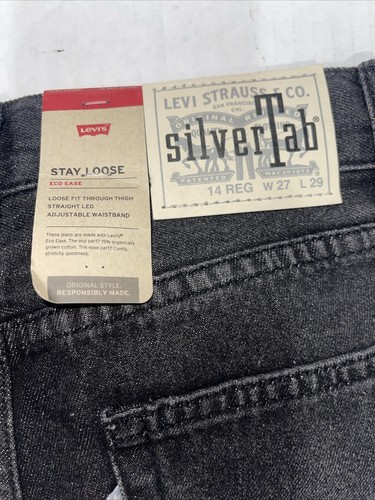 Levis Silvertab Stay Loose Straight Boys 14 Reg 27x29 Black Denim Jeans Eco Ease - Picture 6 of 12