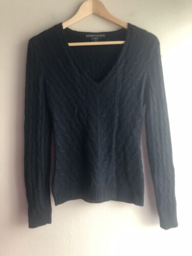Ralph Lauren Black Label Cashmere V Neck Slim Fit Sweater Size Medium Black