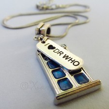Doctor Who Tardis Police Box Silver Plated Charm Pendant Necklace