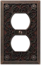 Amerelle 65DDB Filigree Wallplate, 1 Duplex Outlet, Cast Metal, Aged Bronze, 1-P