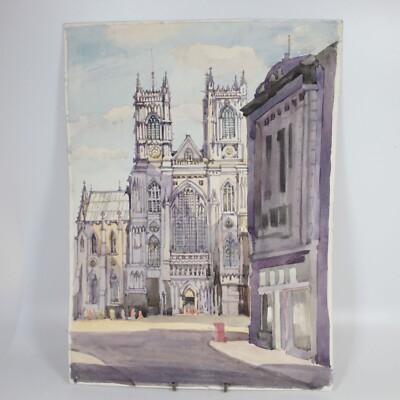 Fred Sawyer Dom Stadtbild Impressionist Aquarell Gemälde um 1950 #48