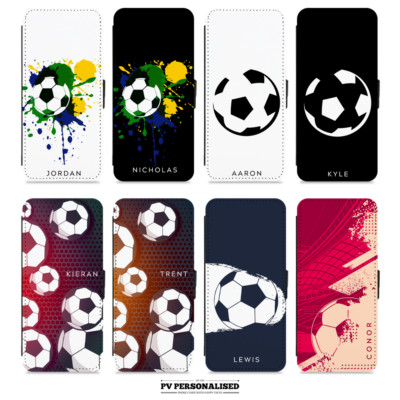 Personalisierte Handyhülle Junge Fußball iPhone Samsung individueller Name Flip/Geldbörse