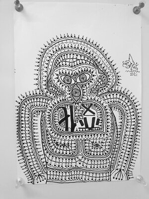 Original Froody Doodle signed Tusche Sketch ''The monkey of change'' groteske OOAK