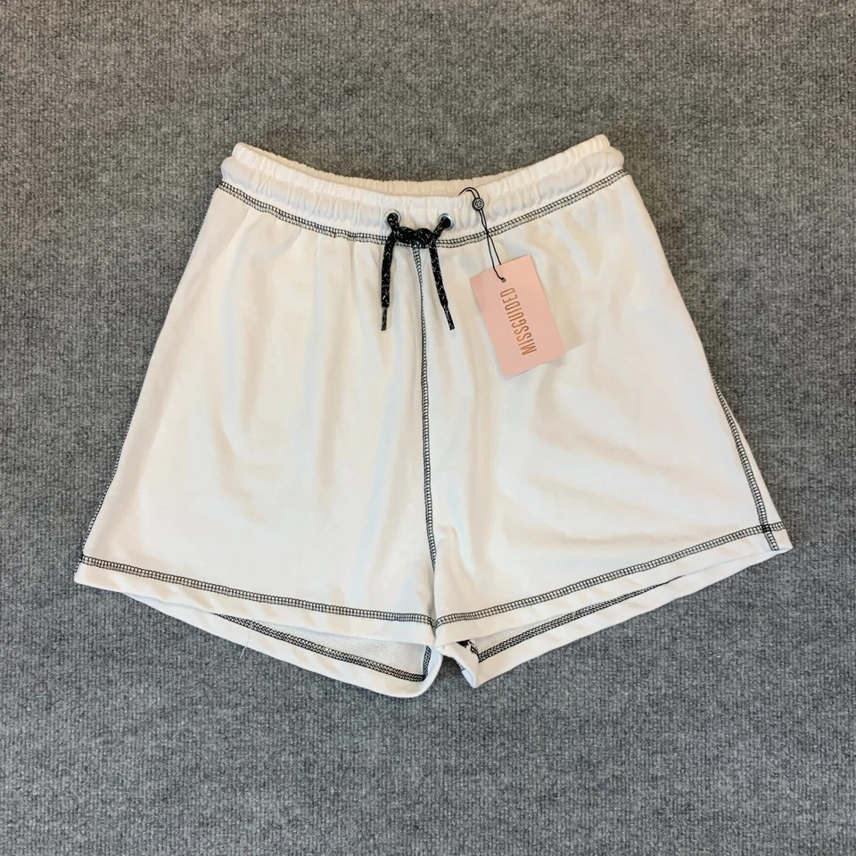 Missguided контраст стежок пот шорты женщин 8 белый черный шнурки трикотажа - Изображение 2 из 4