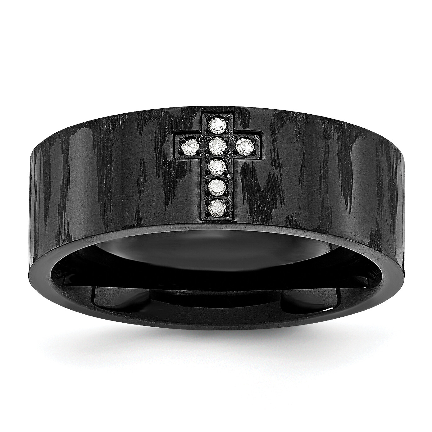Chisel Stainless Steel Polished and Matte Black IP-plated 1/20 Carat Diamond Cro