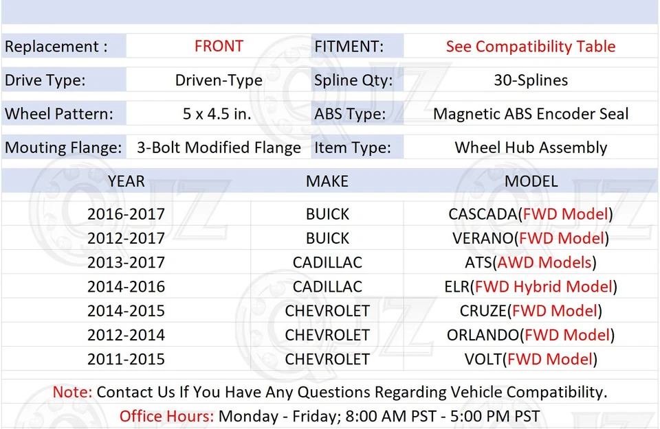 [DELANTERO (cantidad 1)] Nuevo conjunto de buje de rueda 513316 para Chevrolet Orlando 2012-2014 tracción delantera Foto 2 de 4