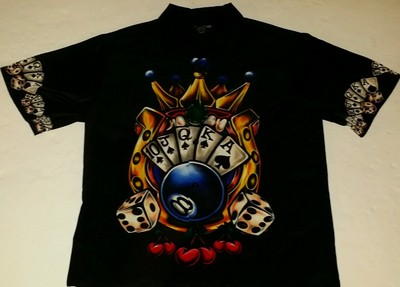 No Boundaries Crown Dice Cards Royal Flush Cherries Shirt Mens L Gambling Vegas
