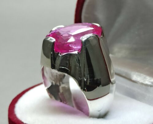 20 Carat Oval Cut Pink Topaz Mens Ring Sterling Silver 925 Handmade Topaz Ring - Picture 2 of 12