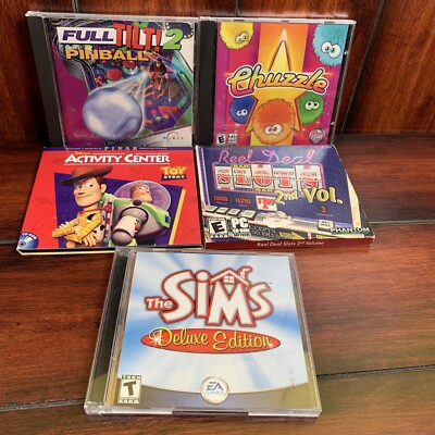 Lot of 5 PC Games Chuzzle Reel Deal Slots The Sims Deluxe Toy Story Pinball