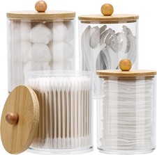 4 Pack Qtip Holder Dispenser Cotton Ball Cotton Swab Floss 12oz 10 oz Clear