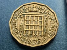 1956 Elizabeth II British  threepenny - Brass  3d