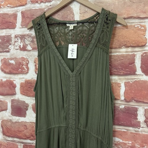 Style & Co Dress Womens XL Olive Green Boho Floral Embroidered Festival Maxi - Picture 4 of 8