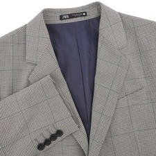 NEW ZARA Micro Check Plaid Blazer Grey Long Sleeve Mens 36 MSRP 149