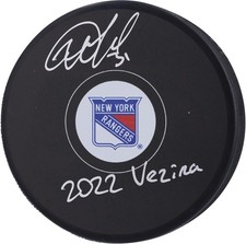Igor Shesterkin Rangers 2022 Vezina Trophy Winner Signed Hockey Puck w/Insc