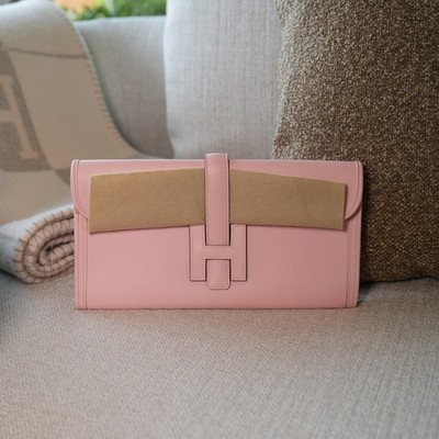 AUTHENTIC HERMES JIGE CLUTCH BAG SWIFT ROSE SAKURA PINK BIRKIN
