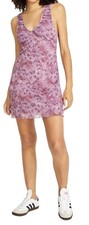 Hippie Rose Junior's Ruched Mesh Mini Dress Mauve Floral Medium