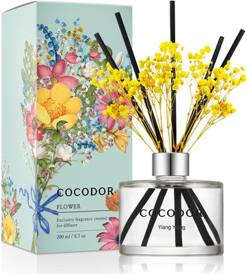 COCODOR Flower Reed Diffuser Set / 6.7Oz / Ylang Ylang/Scent Diffuser with Stick