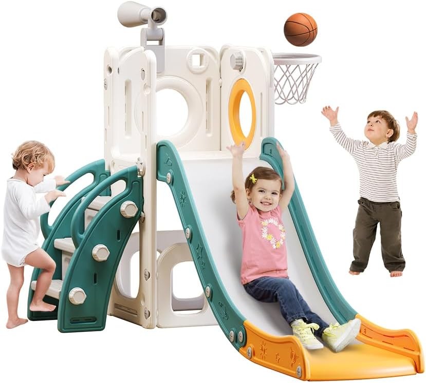 With Hoop Ball Kids Playground Slide Outdoor Green