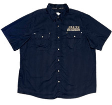 Harley Davidson Shirt Men’s Navy Blue Stripe HD Embroidered Logo Button ...