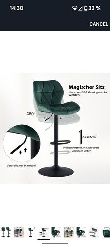 Velvet Bar Stool Green - Picture 4 of 6