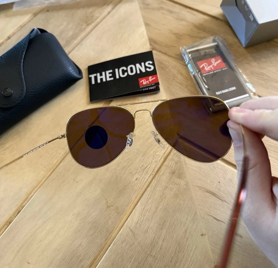 雷朋偏光金色和棕色飞行员金属框架 — 第 4/4 张图片