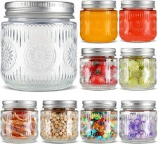 Mason Jars 8 oz - Vintage Small Glass Mason Jars with Silver Metal Lids, Regular