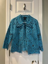 Silkland Embroidery Blazer Turquoise Floral Jacket size M