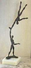 Art Deco MCM Modern Bronze Sculpture of 2 Acrobats, Signed Numbered 28” Tall