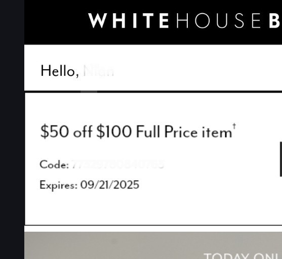 White House Black Market coupon $50 off $125 + Full Price Item, exp. 9/21/25