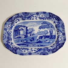Spode Blue Italian Oval Serving Platter 12" x 9" England Scalloped Edge EUC