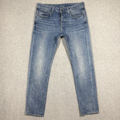G Star RAW Jeans Men 32x32 Blue 3301 Slim Straight Leg Stretch Denim Light Wash
