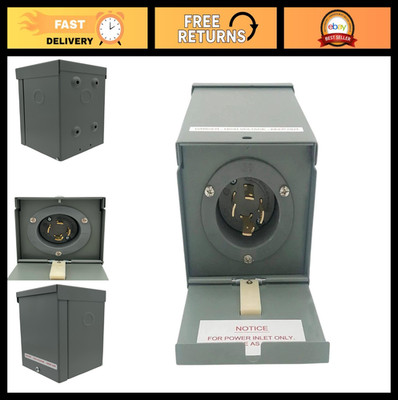 30-Amp Power Inlet Box with Hinged Door, NEMA 3R, for Generators up to 7,500W, E