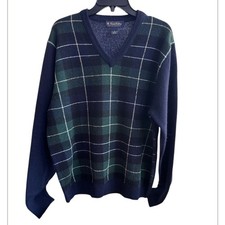 Vintage Brooks Brothers V-neck 100 Lambswool Scottish Lambswool sweater plaid M