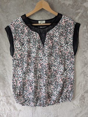 Papaya Weekend Abstract Print Mesh Trim Bubble Hem Blouse Size 12 Top
