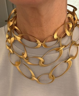 Designer CLAUDIA LOBAO Interlocking 55  18k Gold Electroplated Metal Necklace.