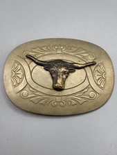 Vintage Chambers Belt Buckle 1960s Texas Longhorn Bull Brass Nickel Silver