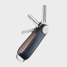 Orbitkey Premium Leather Slim Key Organizer, Carry 2-7 Keys, Navy/Tan Stitching