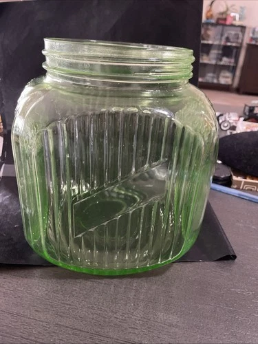 Depression Glass Green 64 Ounce Cookie Jar Needs Metal Screw Lid 1930S ￼