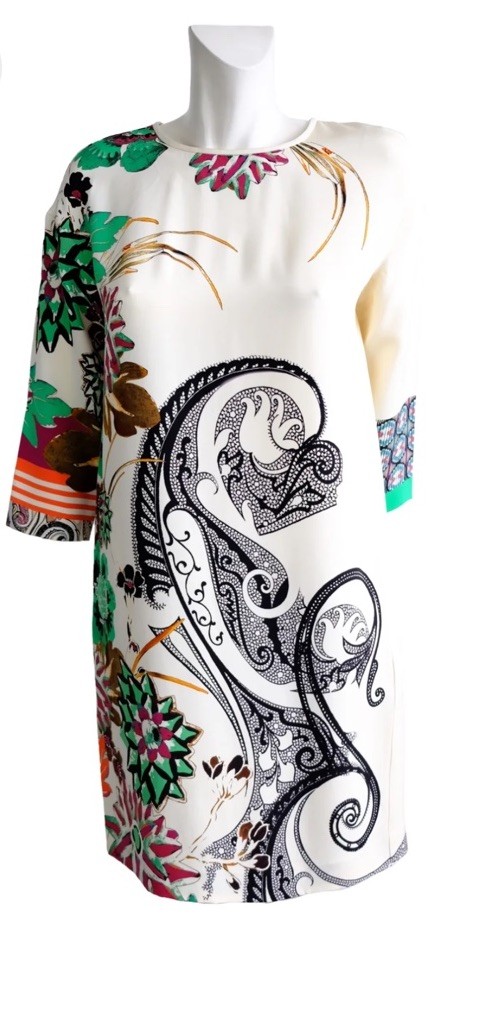 Etro Cream Shift Dress with Multicoloured Print Size 42 UK 10