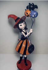 Bella Lux Halloween Witch Girl Figurine Pumpkin Cat Black Bat Balloons Decor NWT