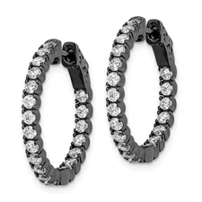 Sterling Shimmer Black  40 Stone 2.25mm CZ In and Out Round Hinged Hoop Earrings