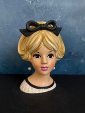 VINTAGE LADY HEAD VASE **SCARCE** BLONDE ENESCO BLACK AND WHITE 6