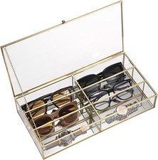 6 Slots Sunglasses Organiser Box with Lid Gold Glass Eyeglasses Display Case wi