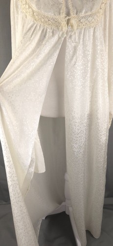Vtg Barbizon Peignoir Womens L Off White Satin Lace Puff Sleeve Full Length Robe - Picture 13 of 21
