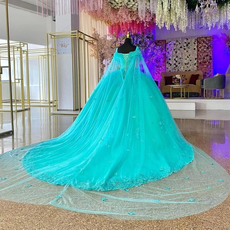 princess polly baby blue dress Tulle Ball Gown Quinceanera Dresses With Cape Prom Dresses cg16047   classygown