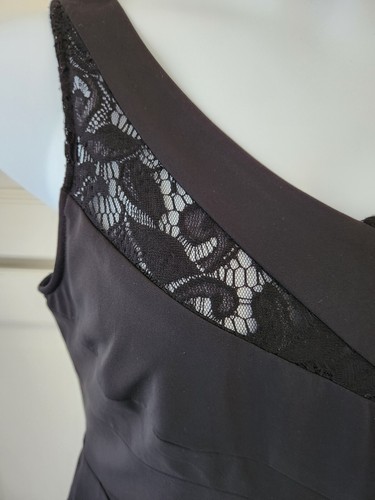 Suzi Chin Maggy Boutique Asymmetric Sheath Dress 14 Black Lace Party Cocktail - Picture 3 of 18